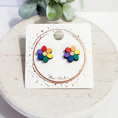 Hand Painted Rainbow Flower Daisy Studs