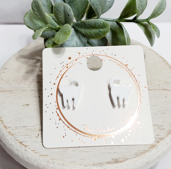 White Cat Standing Studs