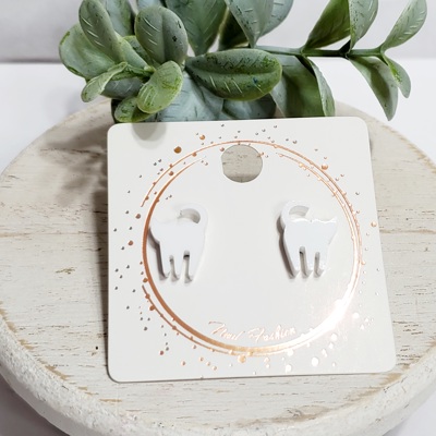 White Cat Standing Studs