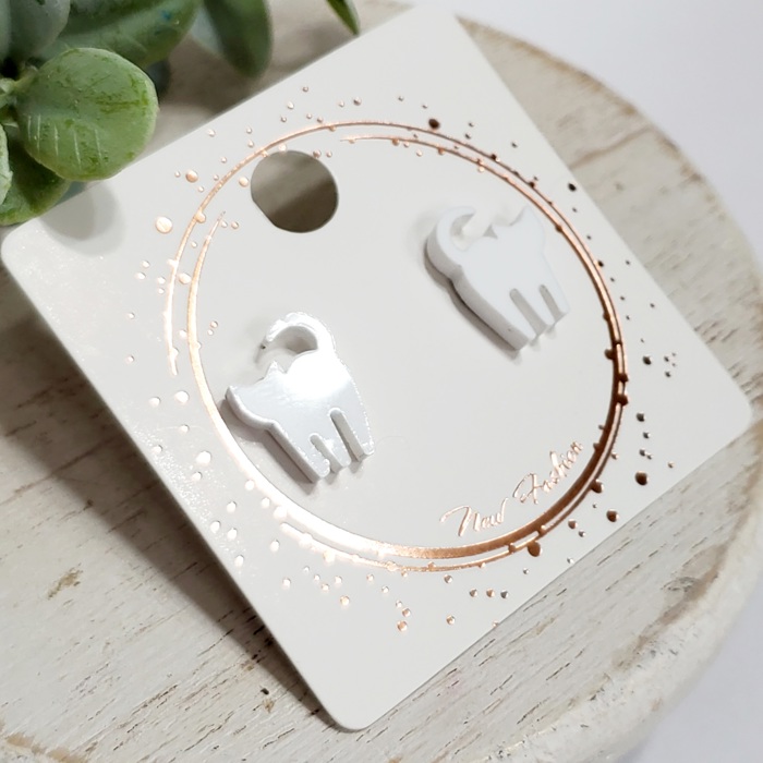 White Cat Standing Studs