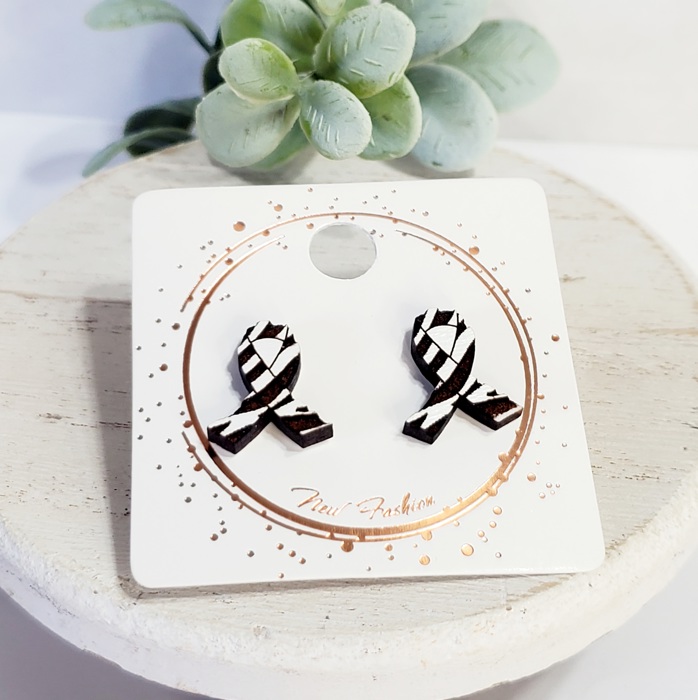 Black and White Awareness Ribbon Studs