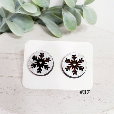 Hand Painted Wood Snowflake Studs