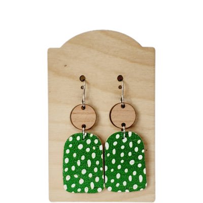 Green White Polka Dot Earrings
