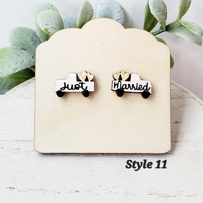 Hand Painted Just Married  Bride Honeymoon Studs