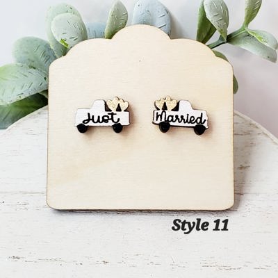 Hand Painted Just Married  Bride Honeymoon Studs