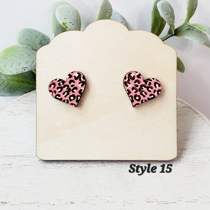 Hand Painted Cheetah Heart Studs | Pink Gold