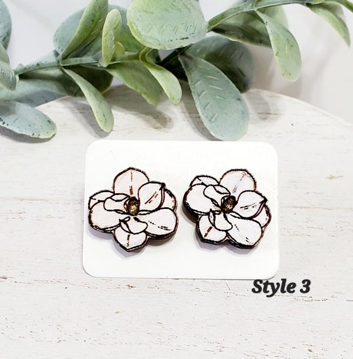 Hand Painted Magnolia Blossom Studs