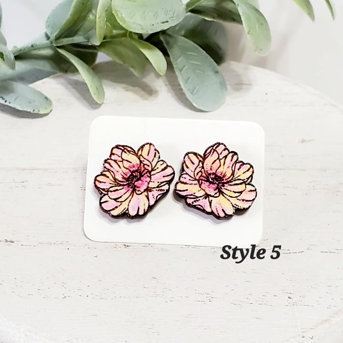 Hand Painted Flower Studs