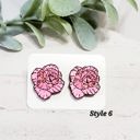  Hand Painted Pink Rose Flower Studs