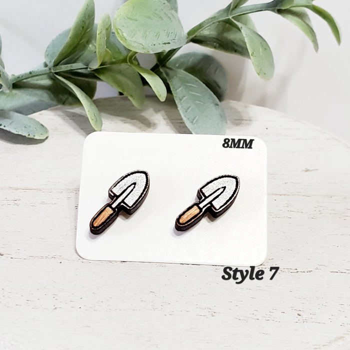 Hand Painted Shovel Gardening Studs