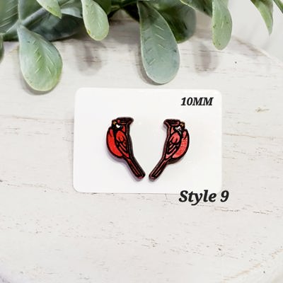 Hand Painted Cardinal Bird Studs