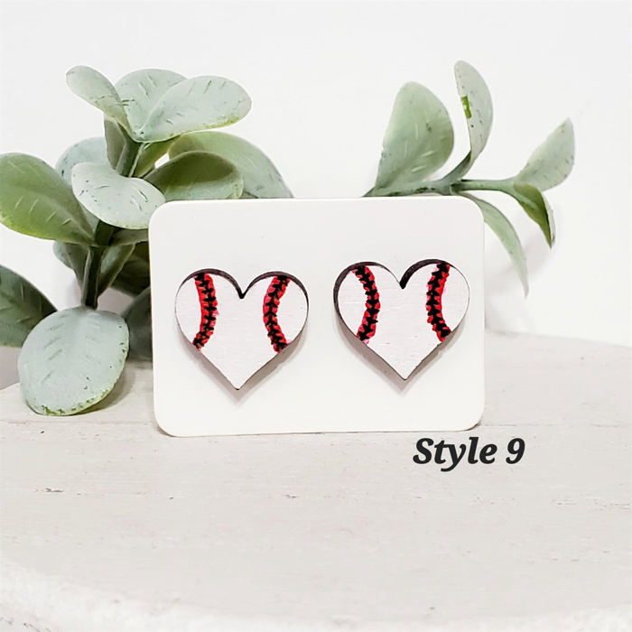 Hand Painted Heart Baseball Wood Studs