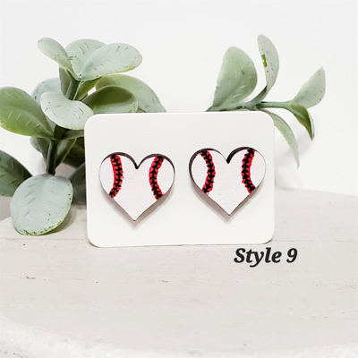 Hand Painted Heart Baseball Wood Studs