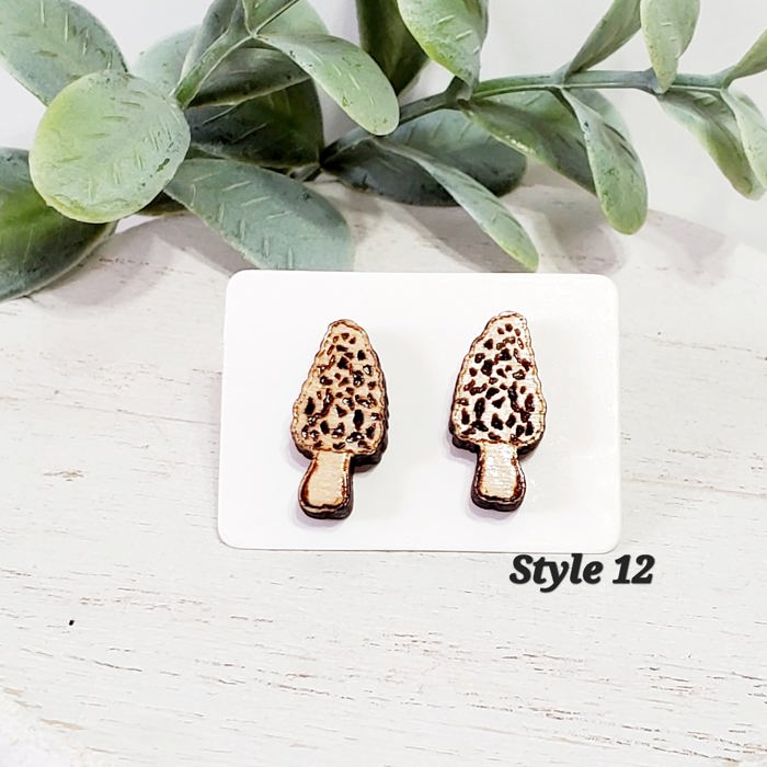 Hand Painted Morel Mushroom Studs