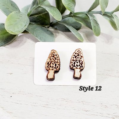 Hand Painted Morel Mushroom Studs