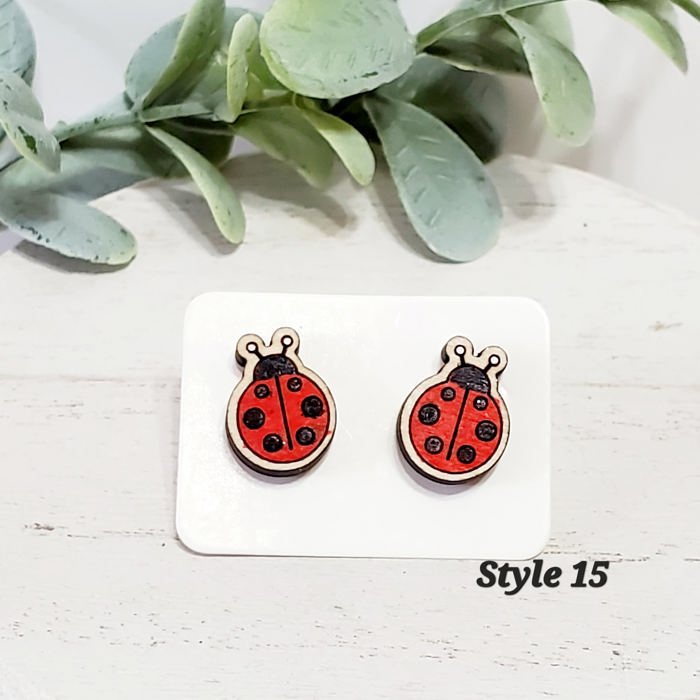 Hand Painted Lady Bug Studs