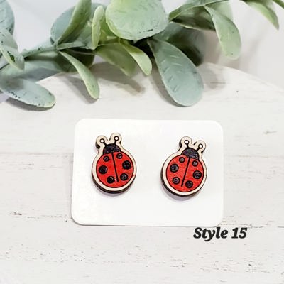 Hand Painted Lady Bug Studs