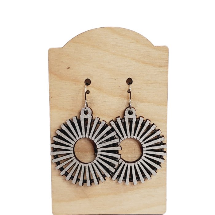 Hand Painted Wood Silver Boho Earrings