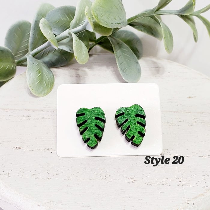 Hand Painted Monstera Leaf Studs