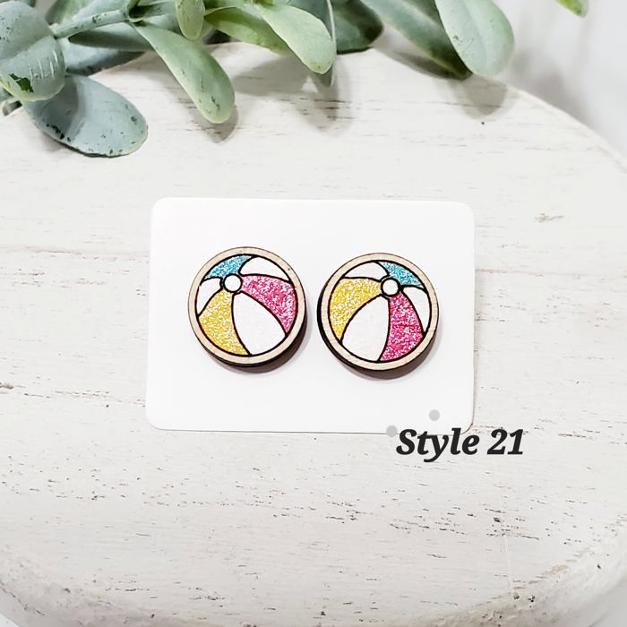 Hand Painted Beach Ball Studs
