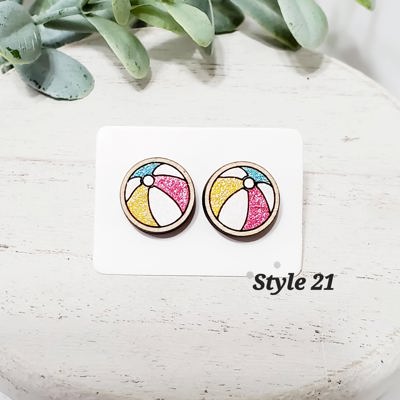Hand Painted Beach Ball Studs