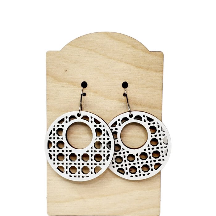Hand Painted White Rattan Earrings