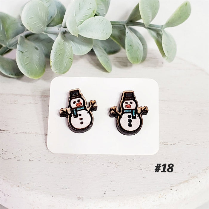 Hand Painted Wood Snowman Studs