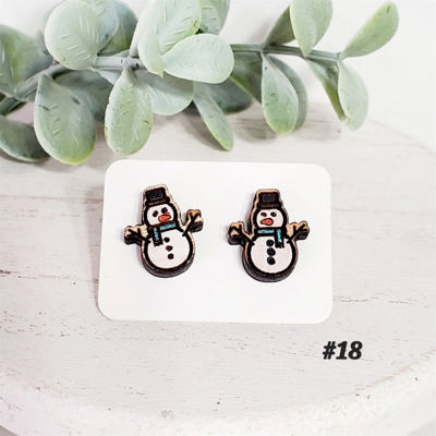 Hand Painted Wood Snowman Studs