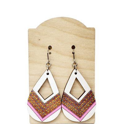 Chevron Teardrop Pink White Rustic Earrings