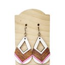  Chevron Teardrop Pink White Rustic Earrings