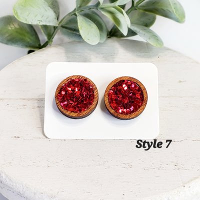 Red Glitter Wood Studs