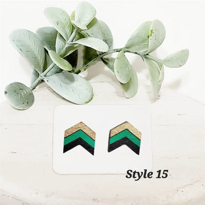 Hand Painted Gold Green Black Chevron Studs