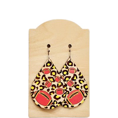 Football Red Yellow Leopard Teardrop Earrings