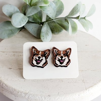 Hand Painted Corgi Dog Studs