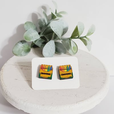 Hand Painted Crayon Box Studs