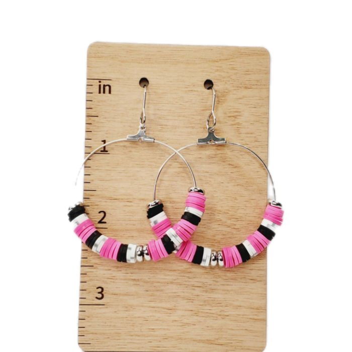 Heishi Hoop Earrings | Pink Black White Silver