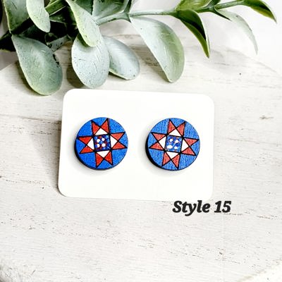 Hand Painted Quilt Pattern Studs