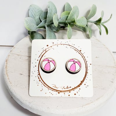 Hand Painted Pink Beach Ball Studs