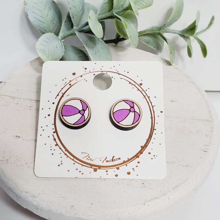 Hand Painted Purple Beach Ball Studs