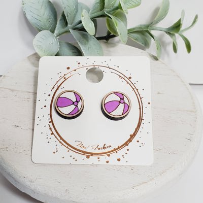 Hand Painted Purple Beach Ball Studs
