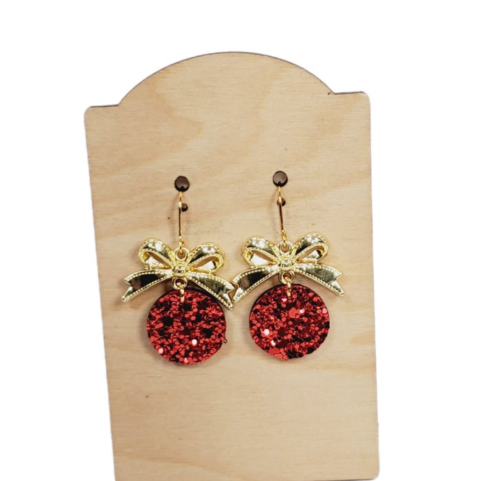 Red Glitter Bow Earrings