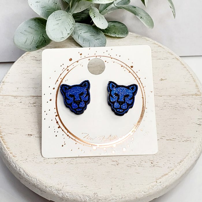 Hand Painted Blue Panther Studs