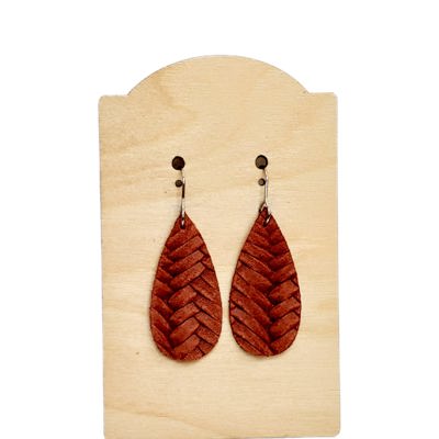 Genuine Leather Teardrop Earrings | Rust