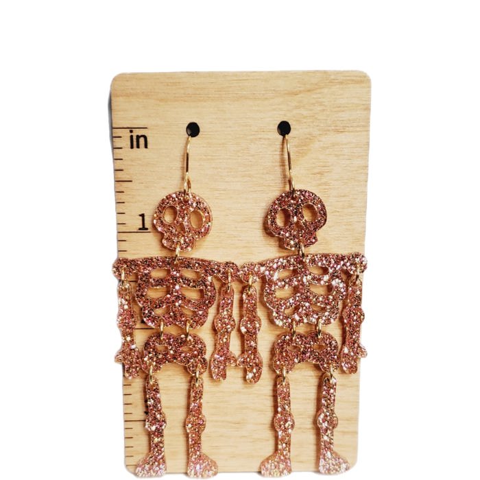 Glitter Rose Gold Skeleton Earrings