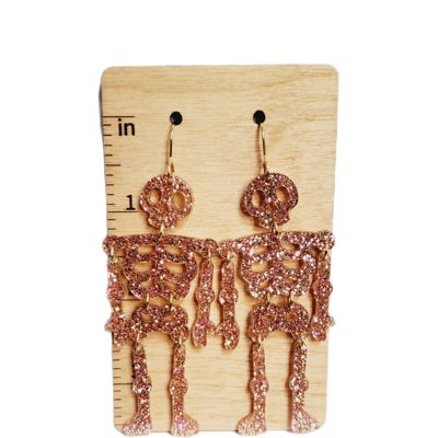 Glitter Rose Gold Skeleton Earrings
