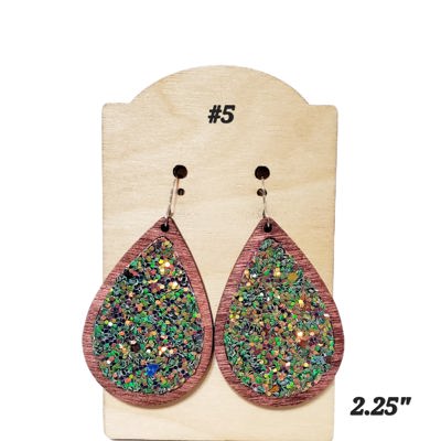 Glitter Chameleon Wood Earrings
