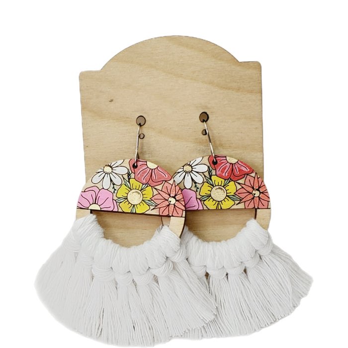 Macrame Floral Painted Earrings