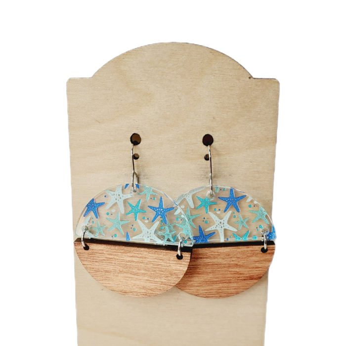 Acrylic Wood Starfish Earrings