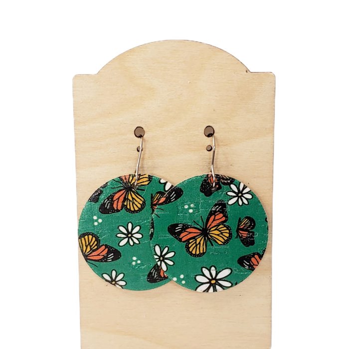 Cork on Leather Butterfly Earrings