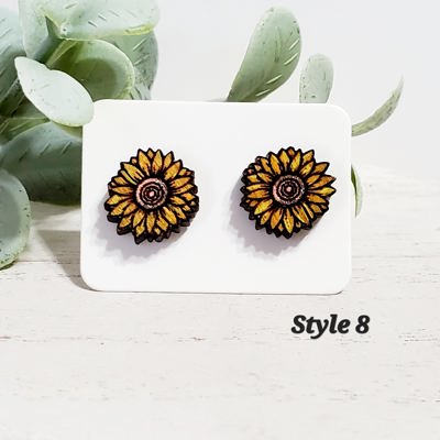 Hand Painted Wood Sunflower Studs